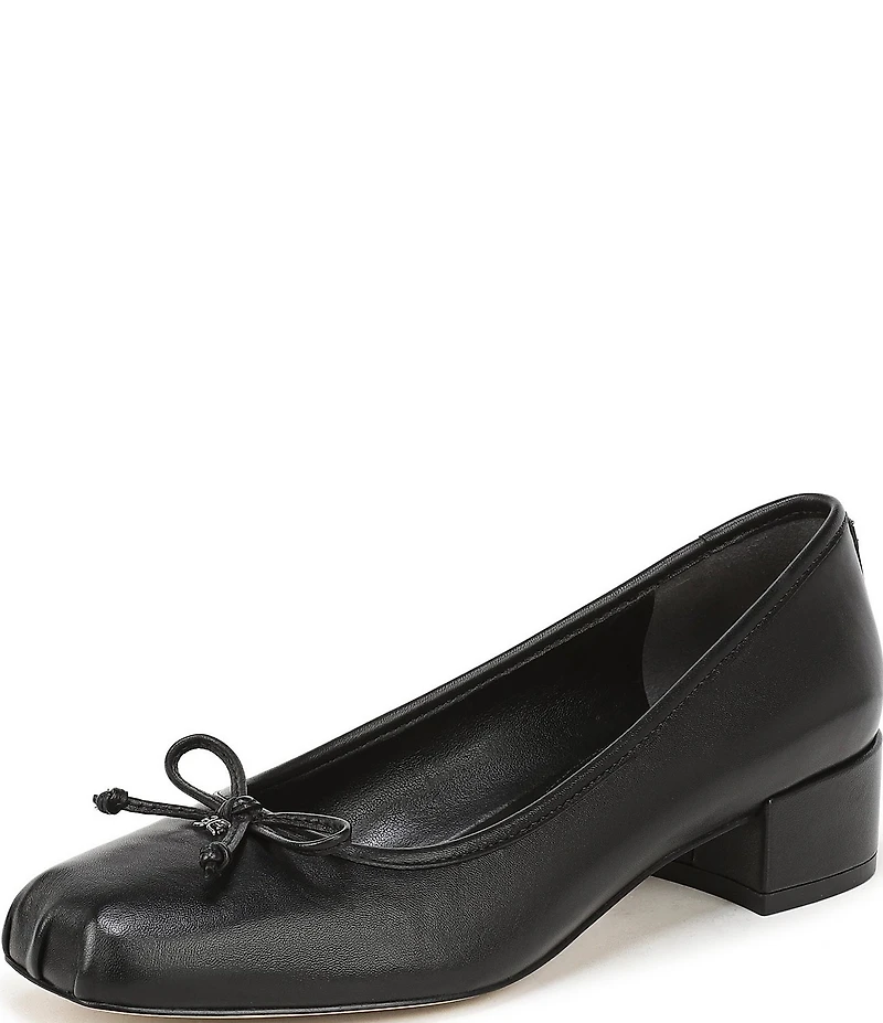 Sam Edelman Rosa Leather Bow Detail Block Heel Square Toe Ballet Pumps