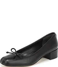 Sam Edelman Rosa Leather Bow Detail Block Heel Square Toe Ballet Pumps