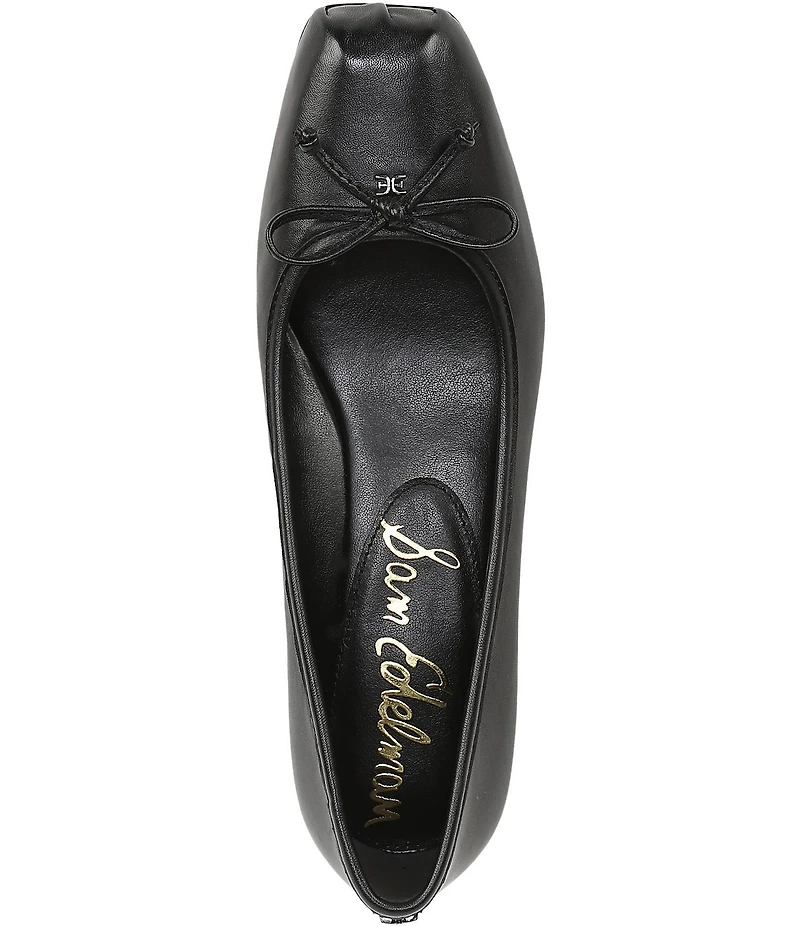 Sam Edelman Rosa Leather Bow Detail Block Heel Square Toe Ballet Pumps