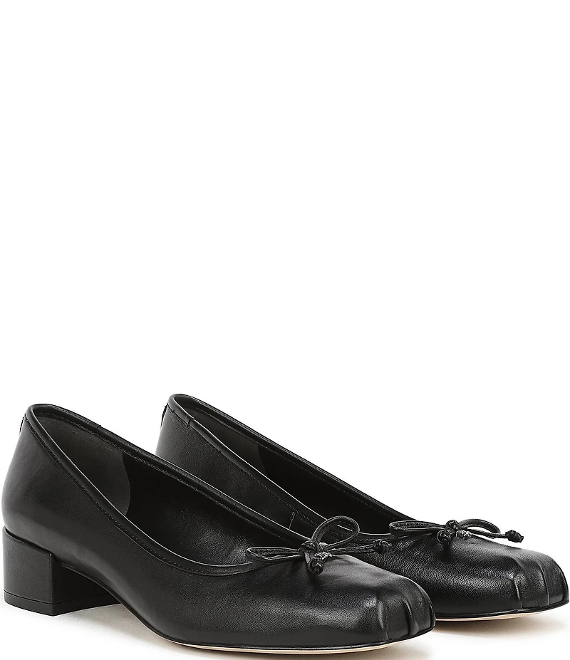 Sam Edelman Rosa Leather Bow Detail Block Heel Square Toe Ballet Pumps