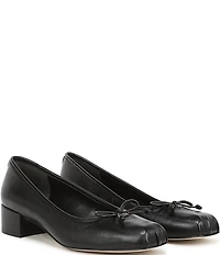 Sam Edelman Rosa Leather Bow Detail Block Heel Square Toe Ballet Pumps
