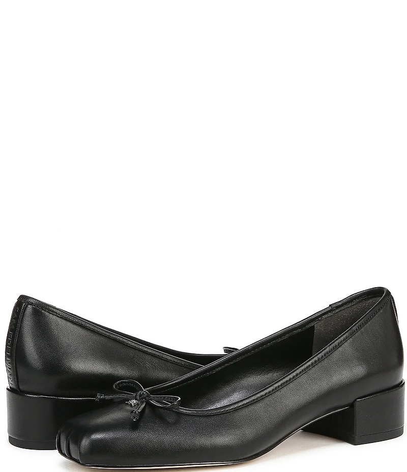Sam Edelman Rosa Leather Bow Detail Block Heel Square Toe Ballet Pumps