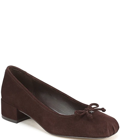 Sam Edelman Rosa Suede Bow Detail Block Heel Square Toe Ballet Pumps