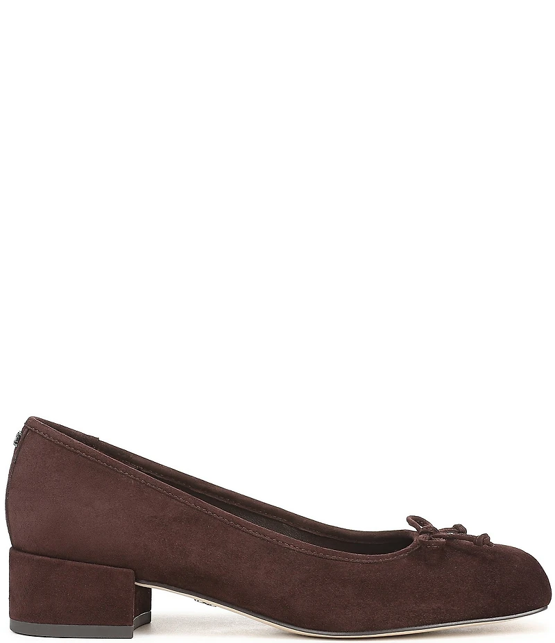 Sam Edelman Rosa Suede Bow Detail Block Heel Square Toe Ballet Pumps