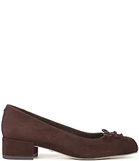 Sam Edelman Rosa Suede Bow Detail Block Heel Square Toe Ballet Pumps