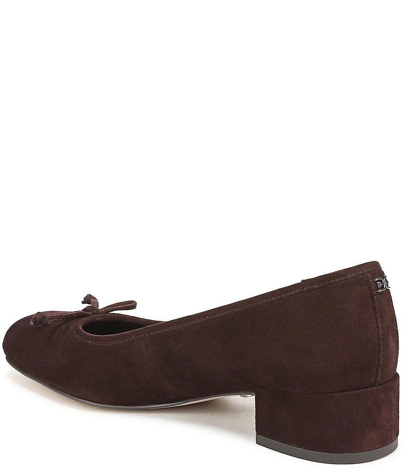 Sam Edelman Rosa Suede Bow Detail Block Heel Square Toe Ballet Pumps