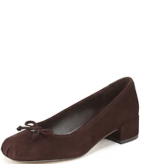 Sam Edelman Rosa Suede Bow Detail Block Heel Square Toe Ballet Pumps