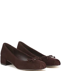 Sam Edelman Rosa Suede Bow Detail Block Heel Square Toe Ballet Pumps
