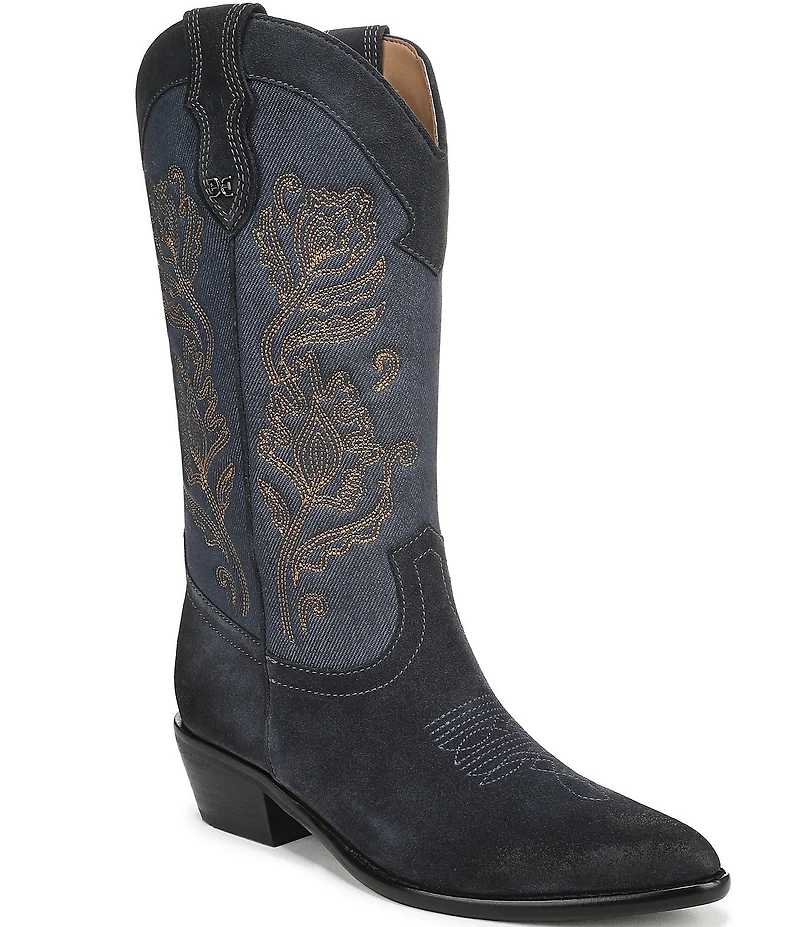 Sam Edelman Rue Suede and Denim Tall Western Boots