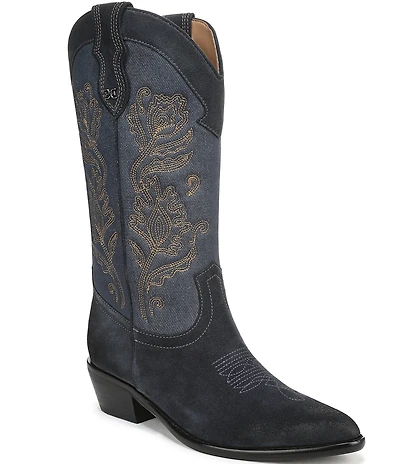 Sam Edelman Rue Suede and Denim Tall Western Boots