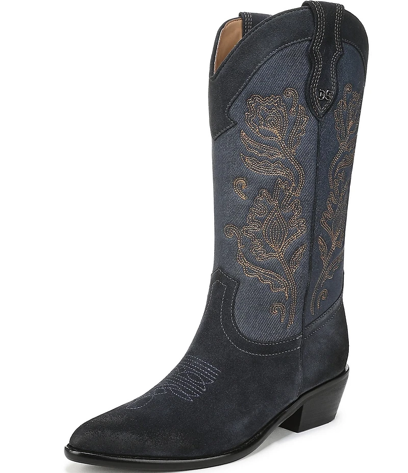 Sam Edelman Rue Suede and Denim Tall Western Boots