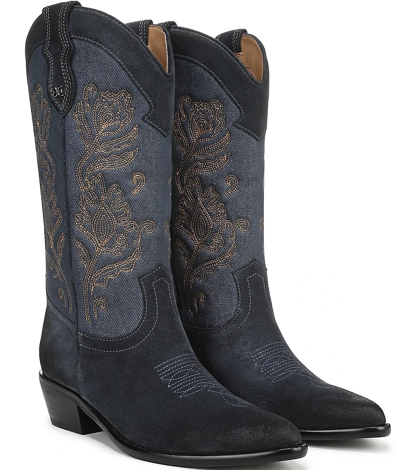 Sam Edelman Rue Suede and Denim Tall Western Boots