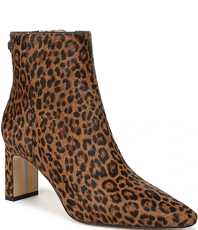 Sam Edelman Saige Leopard Print Calf Hair Point Toe Dress Booties
