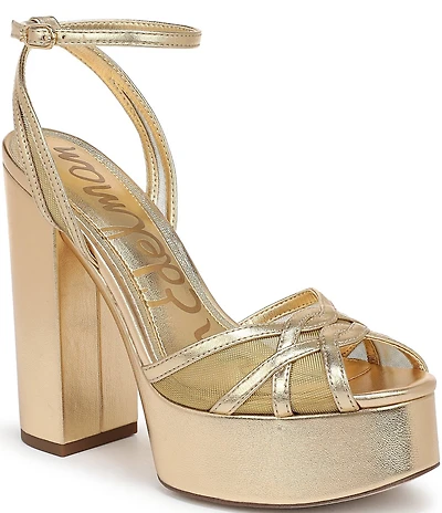 Sam Edelman Sandy Metallic Leather and Mesh Ankle Strap Platform Dress Sandals