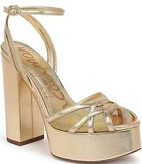 Sam Edelman Sandy Metallic Leather and Mesh Ankle Strap Platform Dress Sandals