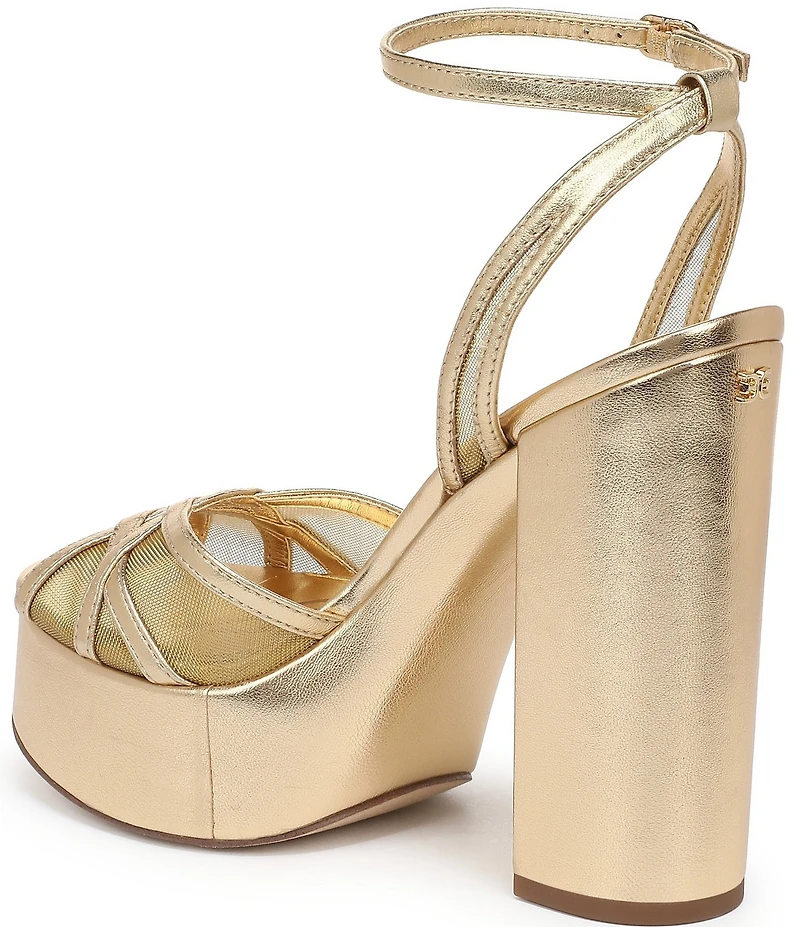 Sam Edelman Sandy Metallic Leather and Mesh Ankle Strap Platform Dress Sandals