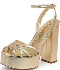 Sam Edelman Sandy Metallic Leather and Mesh Ankle Strap Platform Dress Sandals