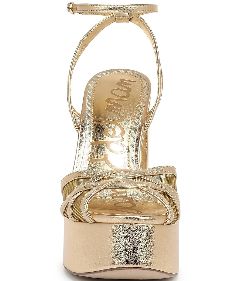 Sam Edelman Sandy Metallic Leather and Mesh Ankle Strap Platform Dress Sandals