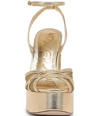 Sam Edelman Sandy Metallic Leather and Mesh Ankle Strap Platform Dress Sandals
