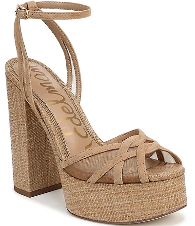 Sam Edelman Sandy Metallic Mesh and Suede Ankle Strap Platform Dress Sandals