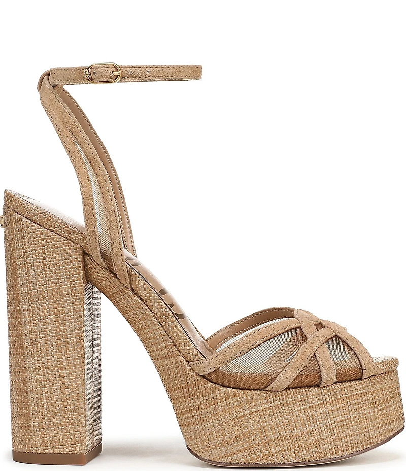 Sam Edelman Sandy Metallic Mesh and Suede Ankle Strap Platform Dress Sandals