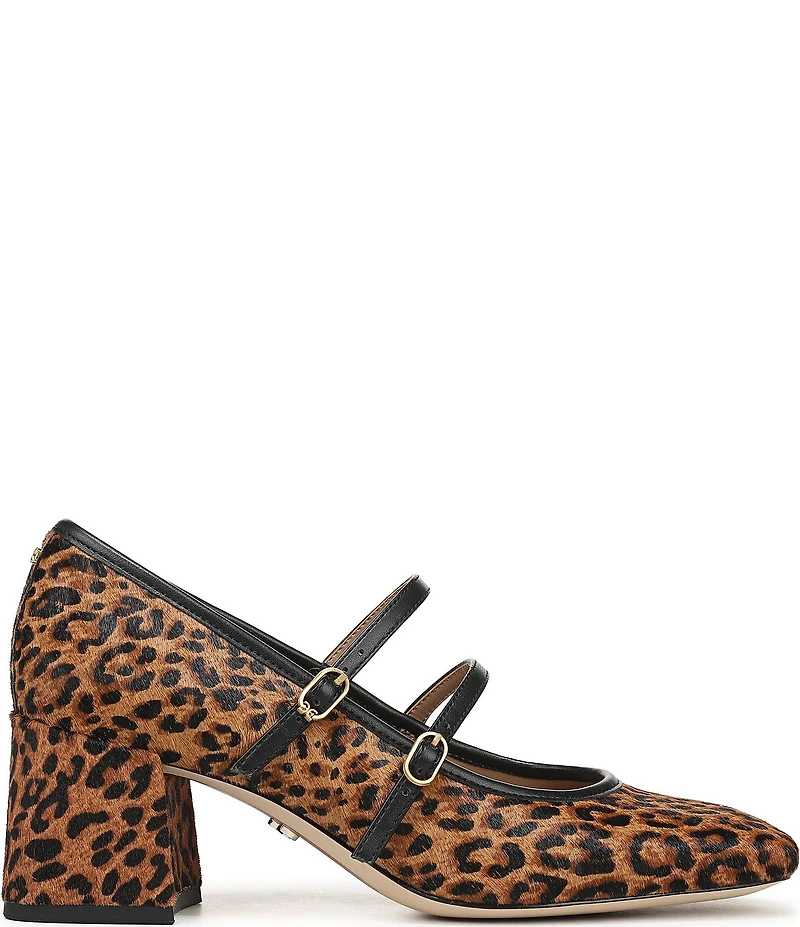 Sam Edelman Sarah Leopard Print Calf Hair Square Toe Mary Jane Dress Pumps
