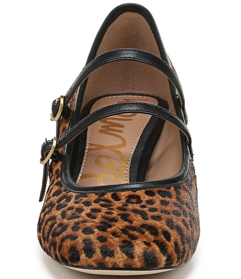 Sam Edelman Sarah Leopard Print Calf Hair Square Toe Mary Jane Dress Pumps