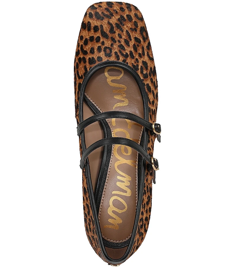Sam Edelman Sarah Leopard Print Calf Hair Square Toe Mary Jane Dress Pumps