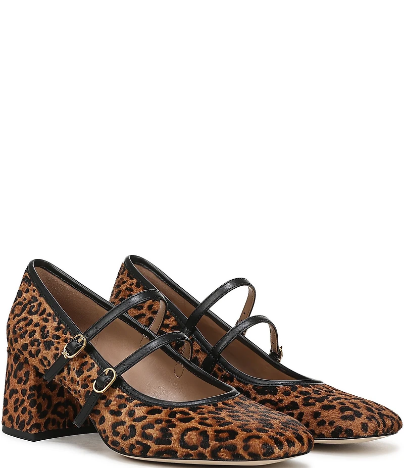 Sam Edelman Sarah Leopard Print Calf Hair Square Toe Mary Jane Dress Pumps