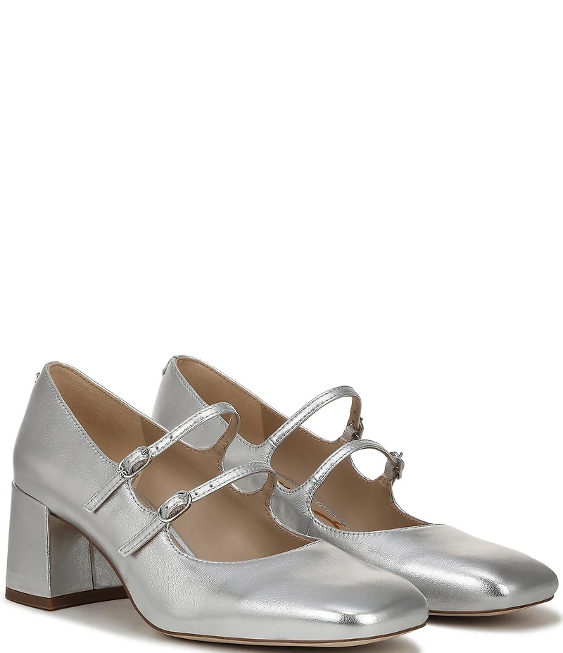 Sam Edelman Sarah Metallic Leather Square Toe Mary Jane Dress Pumps