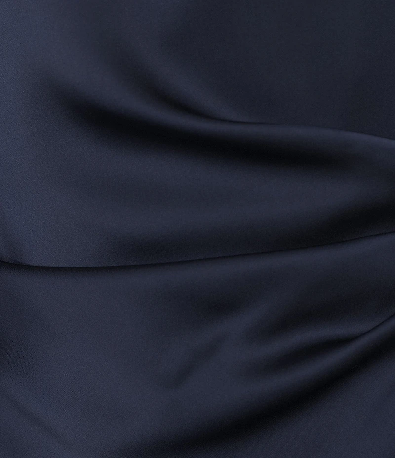 Sam Edelman Satin Crew Neck Cap Sleeve Ruched Sheath Maxi Dress