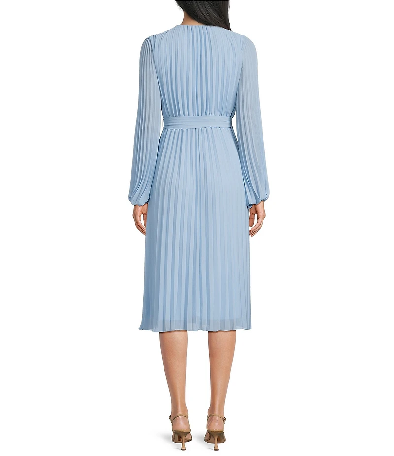 Sam Edelman Satin Crew Neck Long Sleeve A-Line Midi Dress