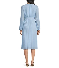 Sam Edelman Satin Crew Neck Long Sleeve A-Line Midi Dress
