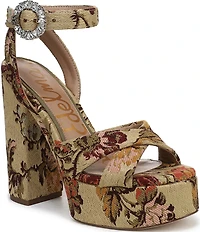 Sam Edelman Savannah Glow Floral Fabric Ankle Strap Platform Dress Sandals