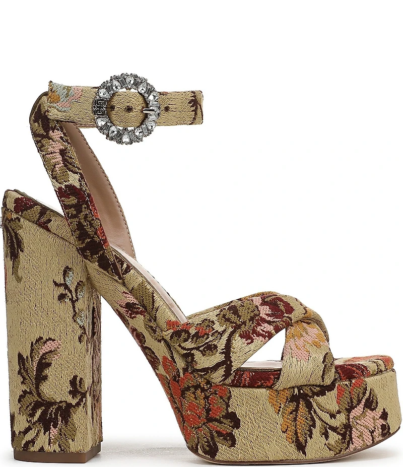 Sam Edelman Savannah Glow Floral Fabric Ankle Strap Platform Dress Sandals