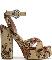Sam Edelman Savannah Glow Floral Fabric Ankle Strap Platform Dress Sandals