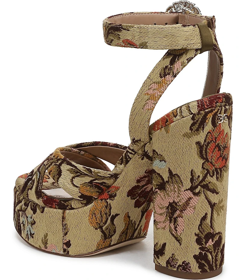 Sam Edelman Savannah Glow Floral Fabric Ankle Strap Platform Dress Sandals