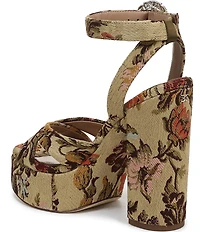 Sam Edelman Savannah Glow Floral Fabric Ankle Strap Platform Dress Sandals
