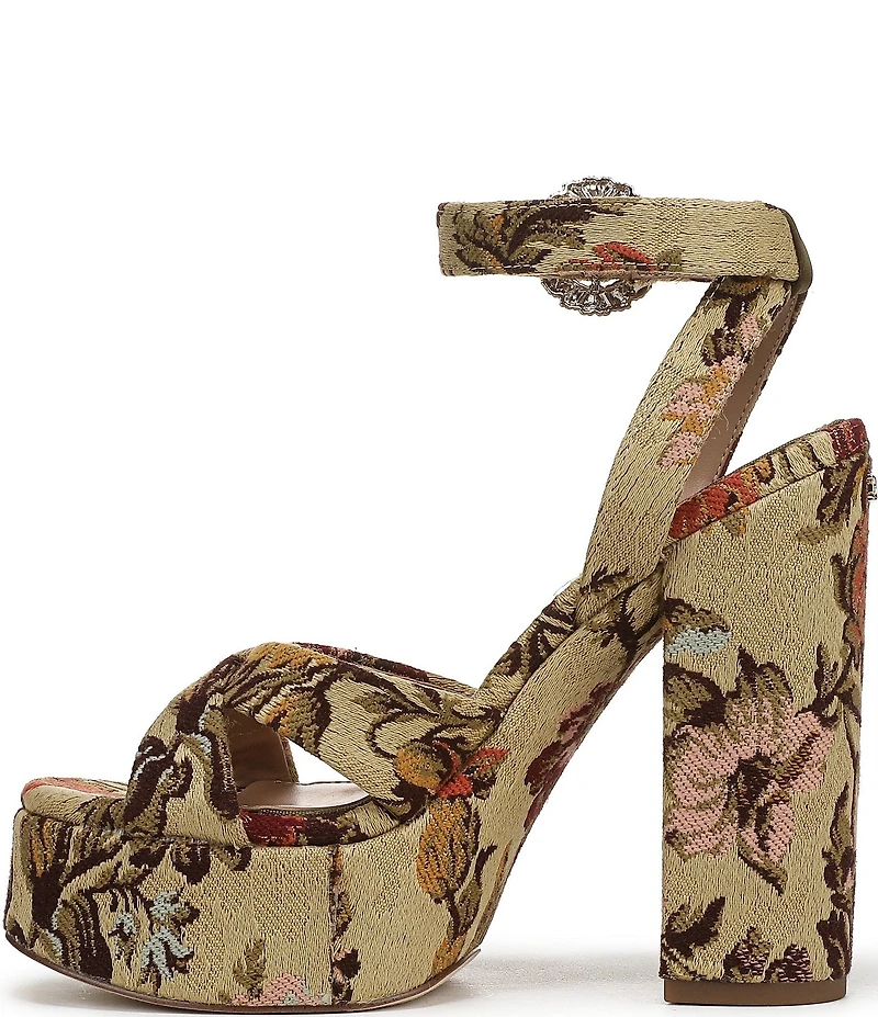 Sam Edelman Savannah Glow Floral Fabric Ankle Strap Platform Dress Sandals