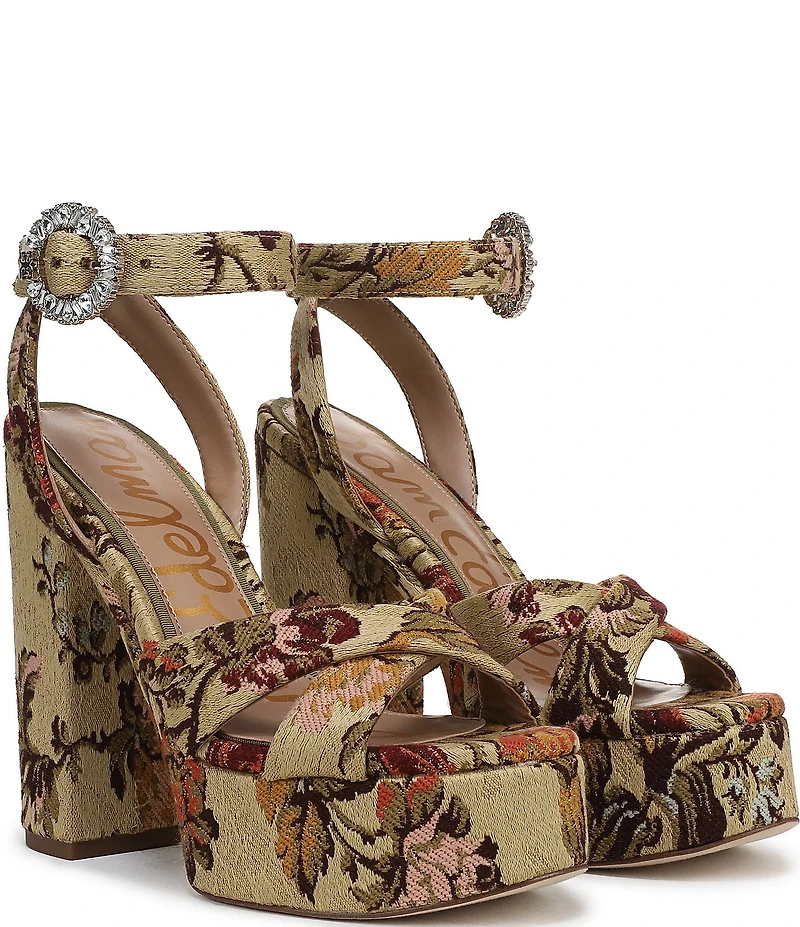 Sam Edelman Savannah Glow Floral Fabric Ankle Strap Platform Dress Sandals
