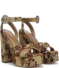 Sam Edelman Savannah Glow Floral Fabric Ankle Strap Platform Dress Sandals