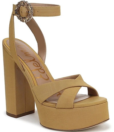 Sam Edelman Savannah Glow Silk Fabric Ankle Strap Platform Dress Sandals