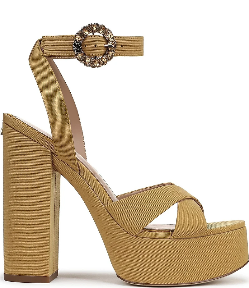 Sam Edelman Savannah Glow Silk Fabric Ankle Strap Platform Dress Sandals