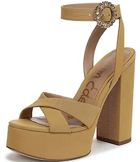 Sam Edelman Savannah Glow Silk Fabric Ankle Strap Platform Dress Sandals
