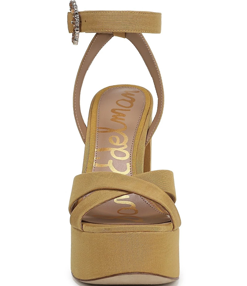 Sam Edelman Savannah Glow Silk Fabric Ankle Strap Platform Dress Sandals