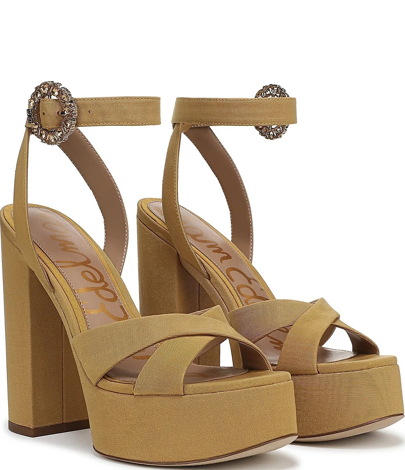 Sam Edelman Savannah Glow Silk Fabric Ankle Strap Platform Dress Sandals