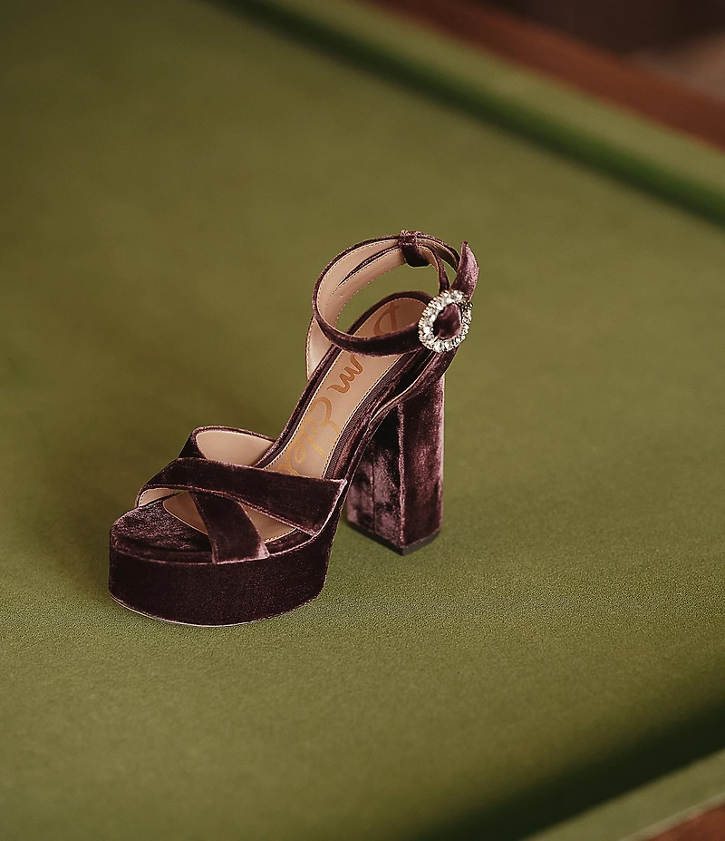 Sam Edelman Savannah Glow Velvet Ankle Strap Platform Dress Sandals