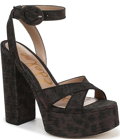 Sam Edelman Savannah Leopard Glitz Fabric Ankle Strap Platform Dress Sandals