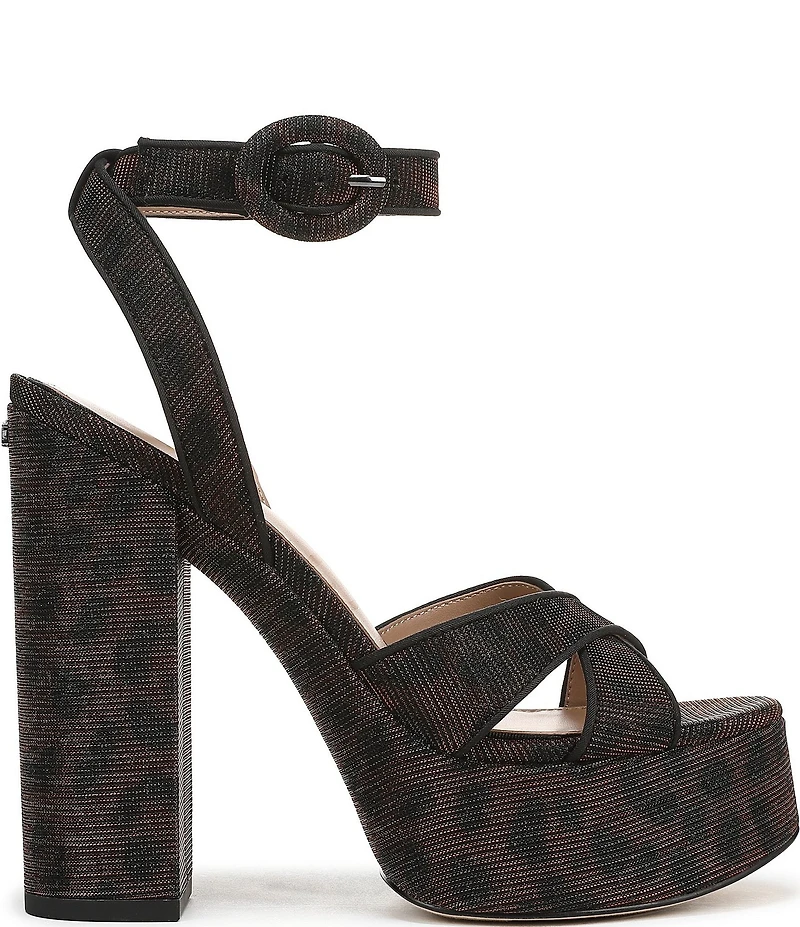 Sam Edelman Savannah Leopard Glitz Fabric Ankle Strap Platform Dress Sandals