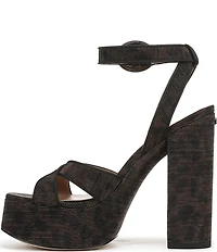 Sam Edelman Savannah Leopard Glitz Fabric Ankle Strap Platform Dress Sandals